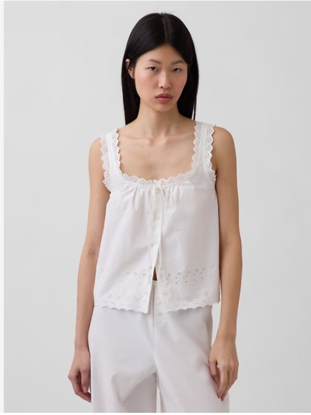 Gap Body embroidered white eyelet PJ tank